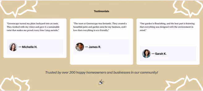 greenscape testimonials screenshot
